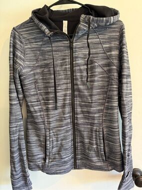 lululemon athletica Striped Gray Full-Zip Hooded Jacket